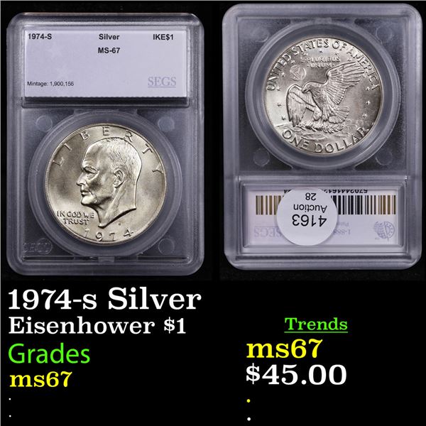 1974-s Silver Eisenhower Dollar $1 Graded ms67 By SEGS