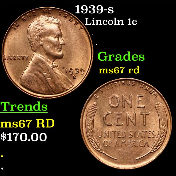 1939-s Lincoln Cent 1c Grades GEM++ Unc RD