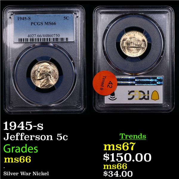 PCGS 1945-s Jefferson Nickel 5c Graded ms66 By PCGS