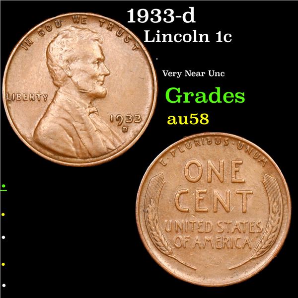 1933-d Lincoln Cent 1c Grades Choice AU/BU Slider