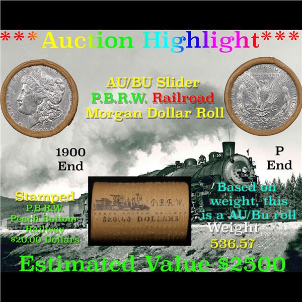 ***Auction Highlight***  AU/BU Slider PBRW Shotgun Morgan $1 Roll 1900 & P Ends Virtually UNC (fc)