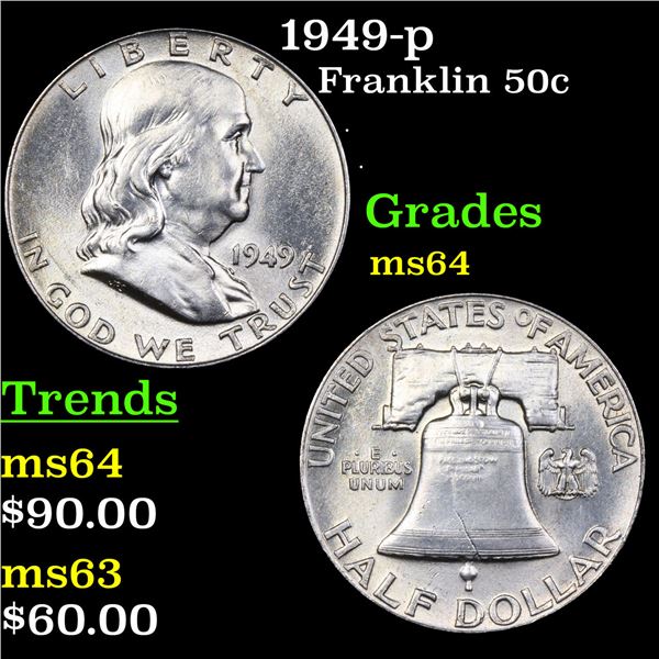 1949-p Franklin Half Dollar 50c Grades Choice Unc