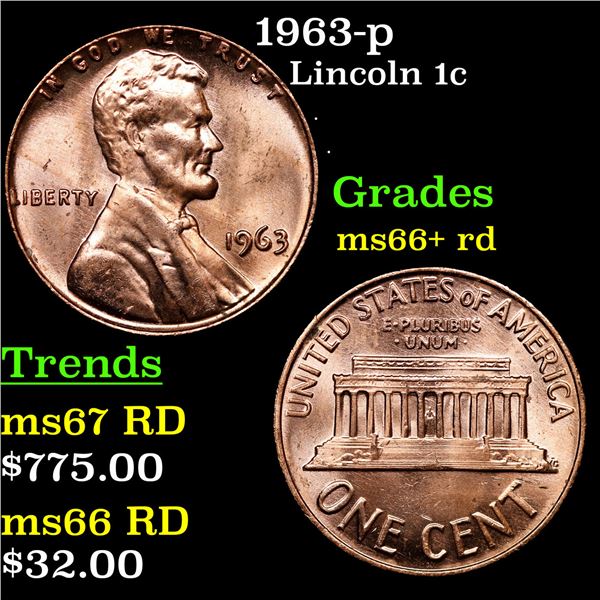 1963-p Lincoln Cent 1c Grades GEM++ RD