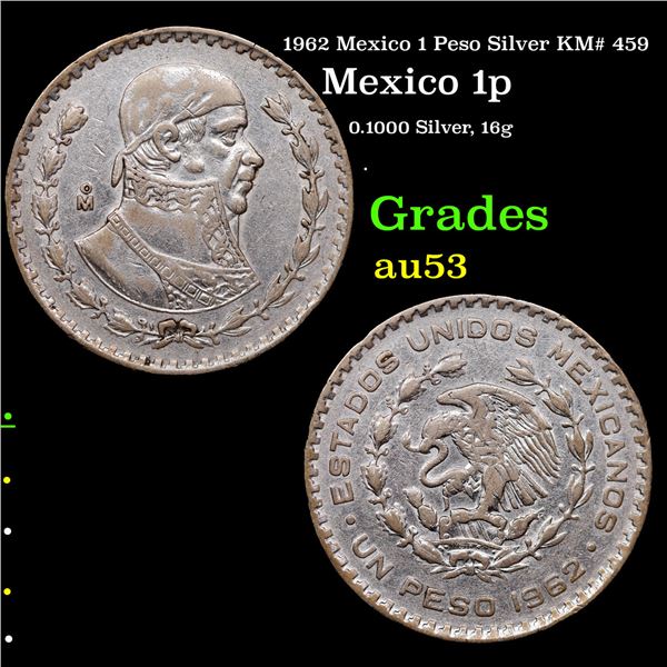 1962 Mexico 1 Peso Silver KM# 459 Grades Select AU