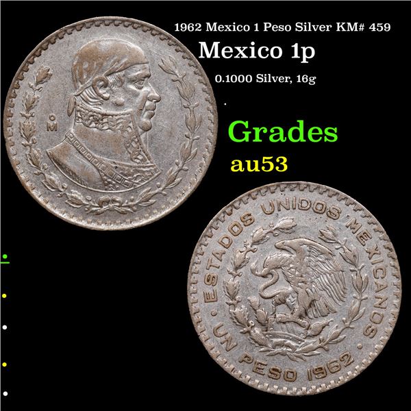 1962 Mexico 1 Peso Silver KM# 459 Grades Select AU