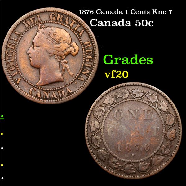 1876 Canada 1 Cents Km: 7 Grades vf, very fine