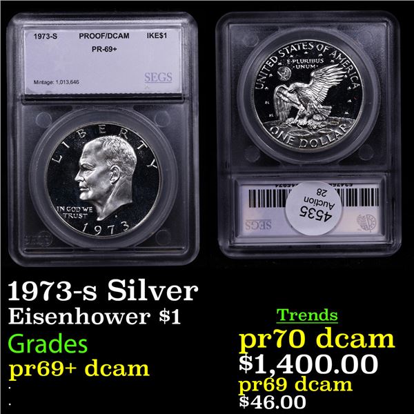 Proof 1973-s Silver Eisenhower Dollar $1 Graded pr69+ dcam By SEGS