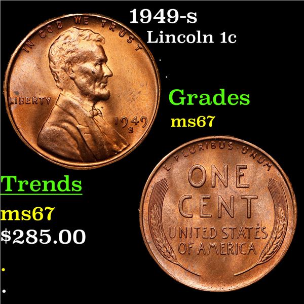 1949-s Lincoln Cent 1c Grades GEM++ Unc