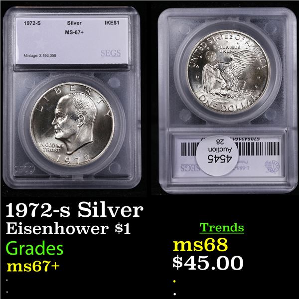 1972-s Silver Eisenhower Dollar $1 Graded ms67+ By SEGS