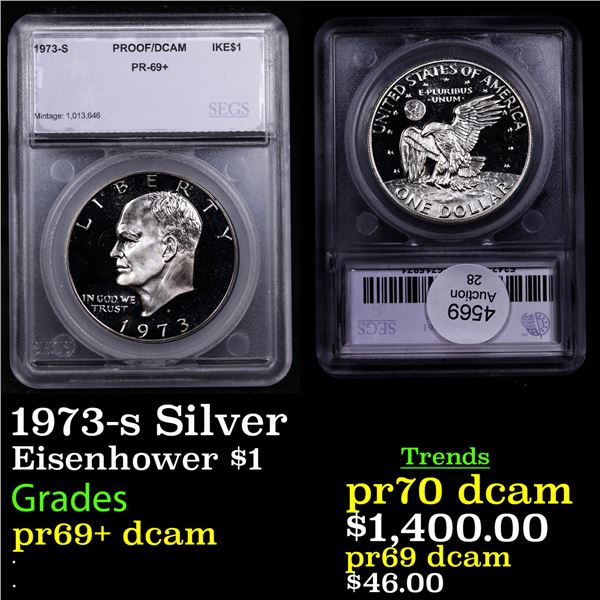 Proof 1973-s Silver Eisenhower Dollar $1 Graded pr69+ dcam By SEGS