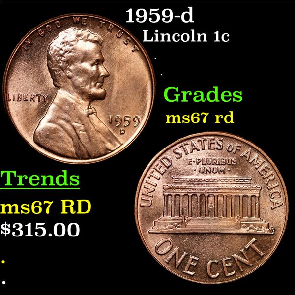 1959-d Lincoln Cent 1c Grades GEM++ Unc RD