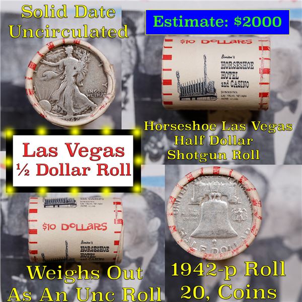 ***Auction Highlight*** Old Casino 50c Roll $10 Halves Las Vegas Casino Horseshoe 1942 walker & P fr