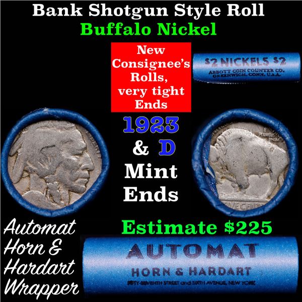 Buffalo Nickel Shotgun Roll in Old Bank Style 'Abbott Coin Counter & Automat' Wrapper 1924 & D Mint 
