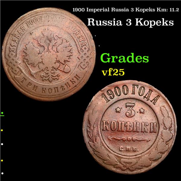 1900 Imperial Russia 3 Kopeks Km: 11.2 Grades vf+