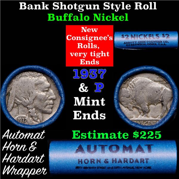 Buffalo Nickel Shotgun Roll in Old Bank Style 'Abbott Coin Counter & Automat' Wrapper 1937 & p Mint 