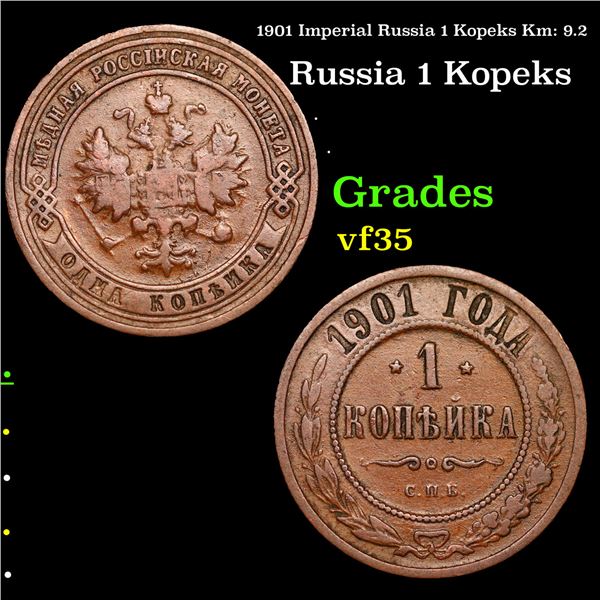 1901 Imperial Russia 1 Kopeks Km: 9.2 Grades vf++