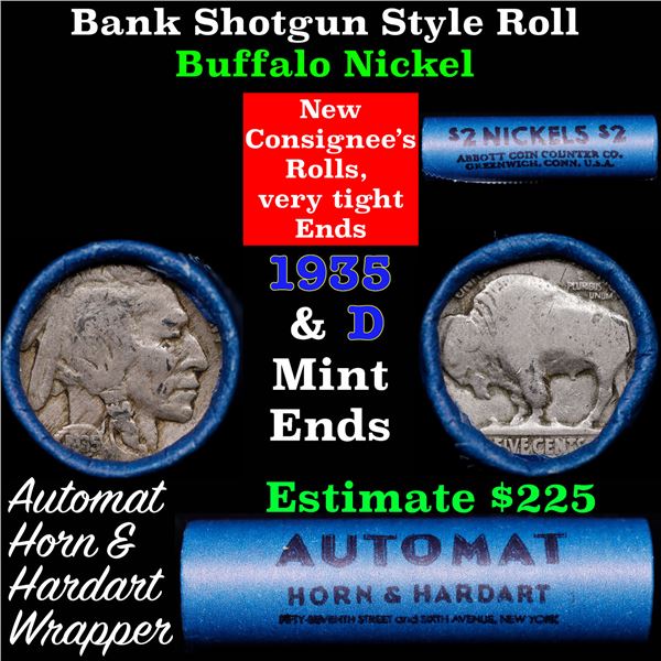 Buffalo Nickel Shotgun Roll in Old Bank Style 'Abbott Coin Counter & Automat' Wrapper 1935 & d Mint 