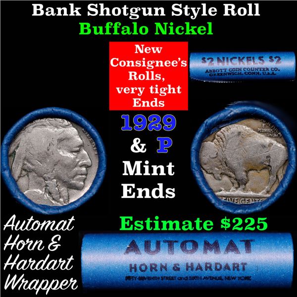 Buffalo Nickel Shotgun Roll in Old Bank Style 'Abbott Coin Counter & Automat' Wrapper 1937 & p Mint 