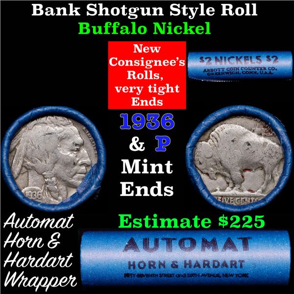 Buffalo Nickel Shotgun Roll in Old Bank Style 'Abbott Coin Counter & Automat' Wrapper 1936 & p Mint 