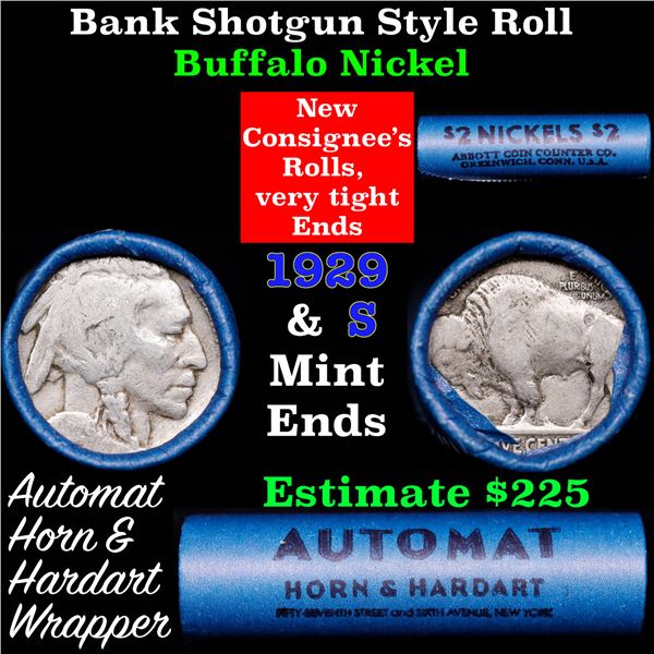 Buffalo Nickel Shotgun Roll in Old Bank Style 'Abbott Coin Counter & Automat' Wrapper 1925 & s Mint 
