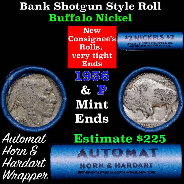 Buffalo Nickel Shotgun Roll in Old Bank Style 'Abbott Coin Counter & Automat' Wrapper 1936 & p Mint 