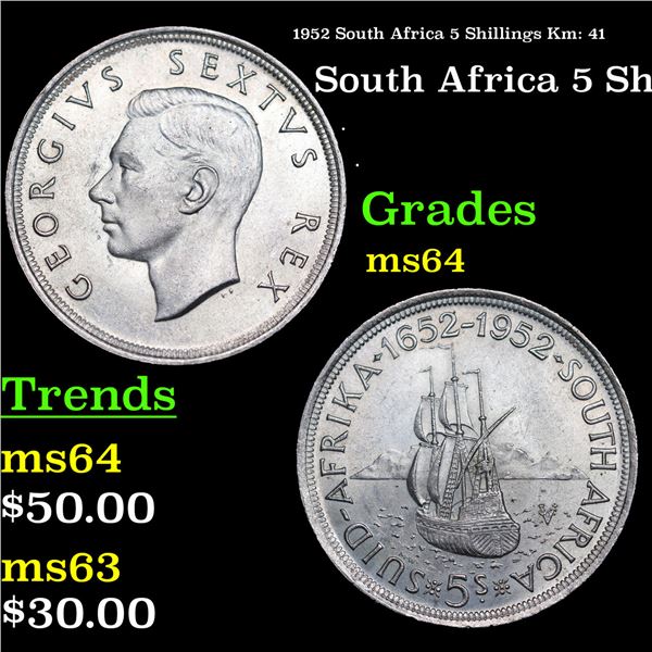 1952 South Africa 5 Shillings Km: 41 Grades Choice Unc