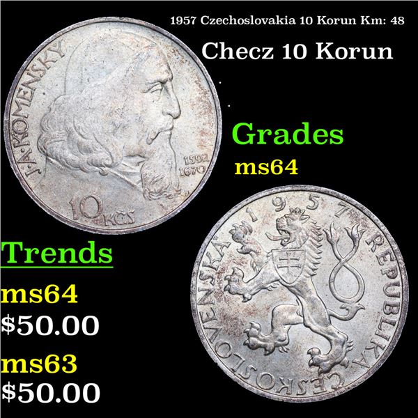 1957 Czechoslovakia 10 Korun Km: 48 Grades Choice Unc