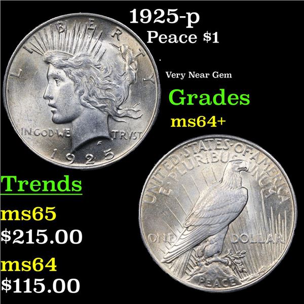 1925-p Peace Dollar $1 Graded Choice+ Unc BY USCG