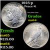 Image 1 : 1925-p Peace Dollar $1 Graded Choice+ Unc BY USCG