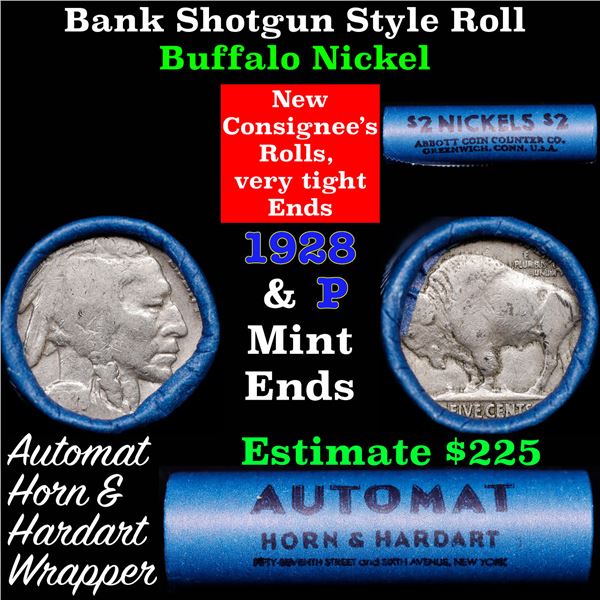 Buffalo Nickel Shotgun Roll in Old Bank Style 'Abbott Coin Counter & Automat' Wrapper 1928 & p Mint 