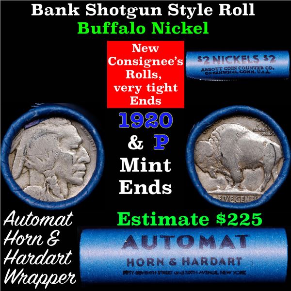 Buffalo Nickel Shotgun Roll in Old Bank Style 'Abbott Coin Counter & Automat' Wrapper 1920 & p Mint 