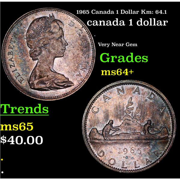 1965 Canada 1 Dollar Km: 64.1 Grades Choice+ Unc