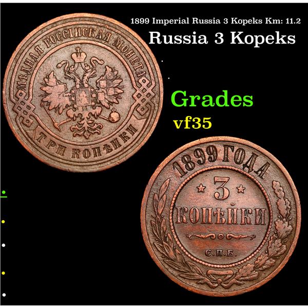 1899 Imperial Russia 3 Kopeks Km: 11.2 Grades vf++