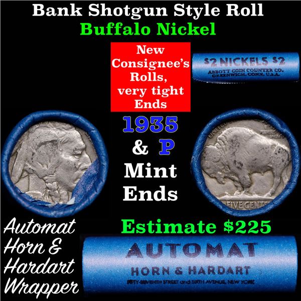 Buffalo Nickel Shotgun Roll in Old Bank Style 'Abbott Coin Counter & Automat' Wrapper 1935 &p Mint E