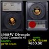 Image 1 : Proof 1988-W Olympic Gold Commemorative $5 Graded pr70 dcam By SEGS
