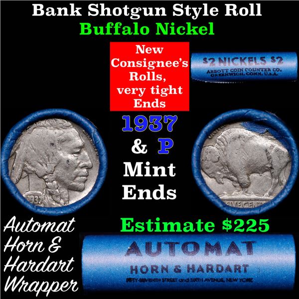 Buffalo Nickel Shotgun Roll in Old Bank Style 'Abbott Coin Counter & Automat' Wrapper 1937 &p Mint E