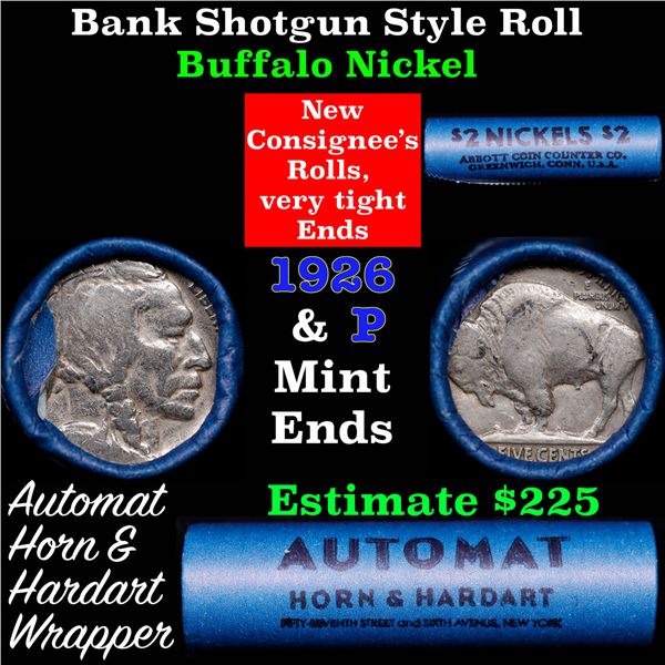 Buffalo Nickel Shotgun Roll in Old Bank Style 'Abbott Coin Counter & Automat' Wrapper 1926 & p Mint 