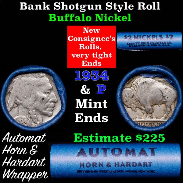 Buffalo Nickel Shotgun Roll in Old Bank Style 'Abbott Coin Counter & Automat' Wrapper 1934 &p Mint E