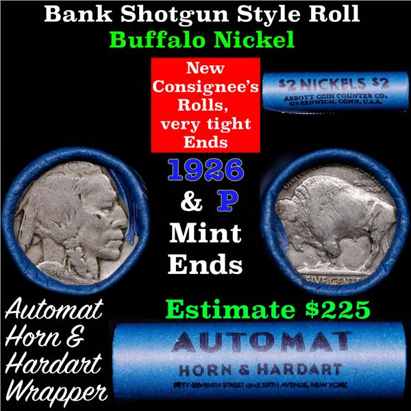 Buffalo Nickel Shotgun Roll in Old Bank Style 'Abbott Coin Counter & Automat' Wrapper 1926 & p Mint 