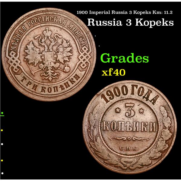 1900 Imperial Russia 3 Kopeks Km: 11.2 Grades xf