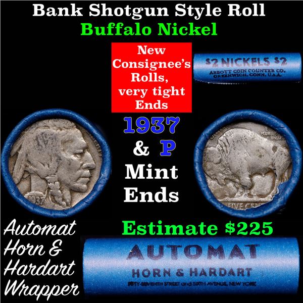 Buffalo Nickel Shotgun Roll in Old Bank Style 'Abbott Coin Counter & Automat' Wrapper 1937 &p Mint E