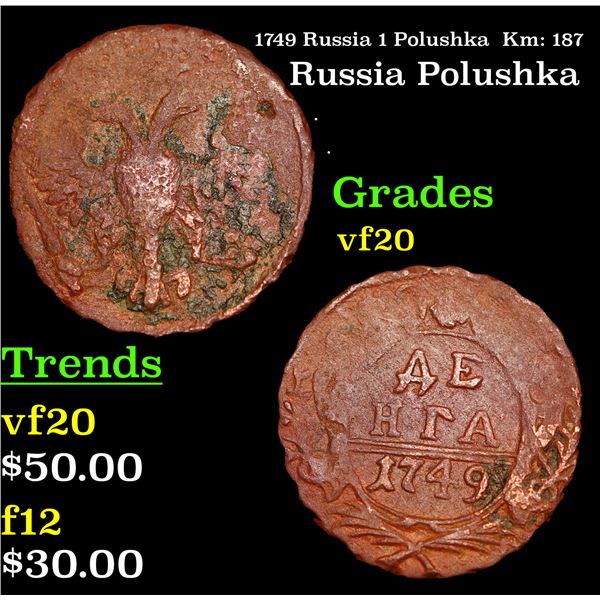 1749 Russia 1 Polushka  Km: 187 Grades vf, very fine