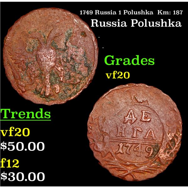 1749 Russia 1 Polushka  Km: 187 Grades vf, very fine