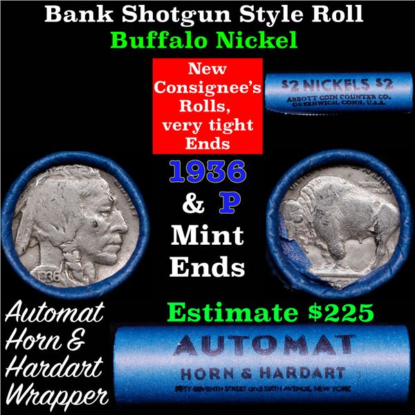 Buffalo Nickel Shotgun Roll in Old Bank Style 'Abbott Coin Counter & Automat' Wrapper 1936 & p Mint 