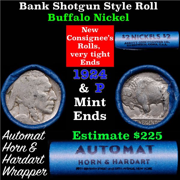 Buffalo Nickel Shotgun Roll in Old Bank Style 'Abbott Coin Counter' Wrapper 1924 & p Mint Ends