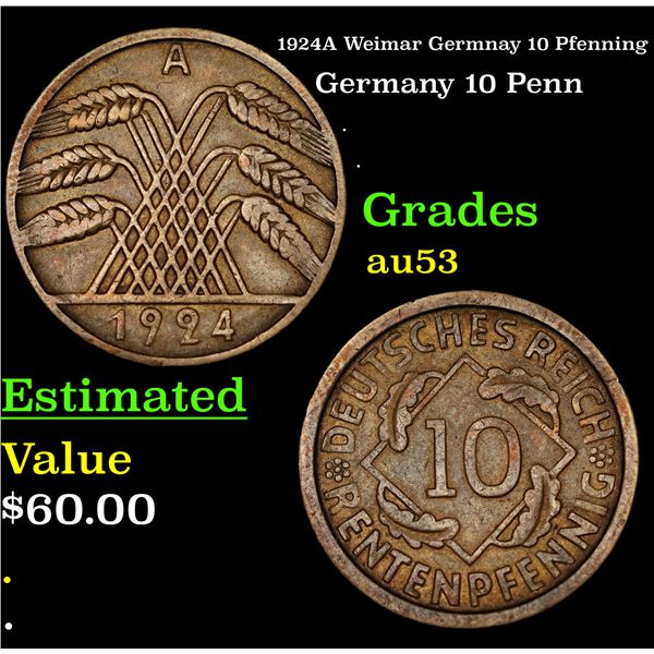 1924A Weimar Germnay 10 Pfenning  Grades Select AU