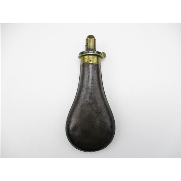 ANTIQUE SYKES BRASS POWDER FLASK