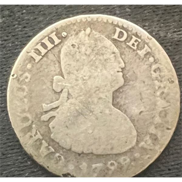 Rare 1799 Mo FM Mexico Half 1/2 Real .903 Silver Coin: Carlos IV