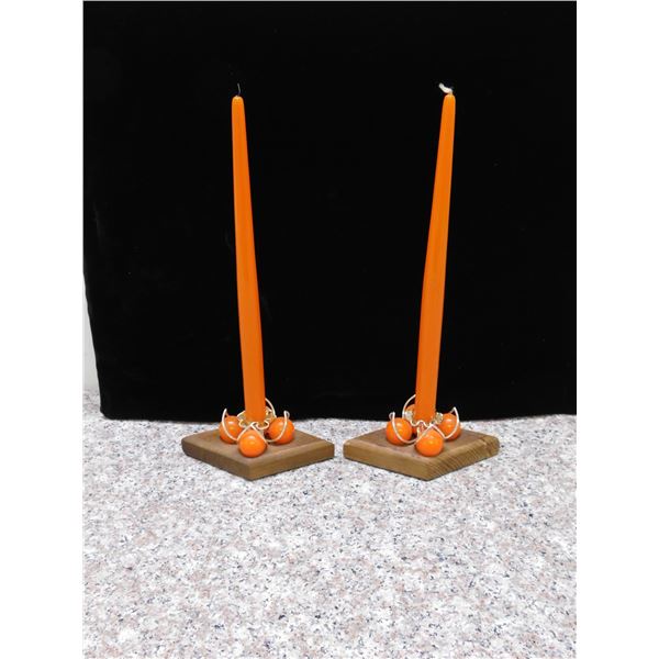 Pair of Lucite Orange Candles Table Setting Decor