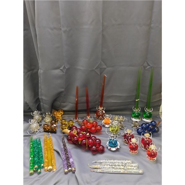LARGE 39pc Collection of Vintage Lucite Grape Centerpieces, Candles